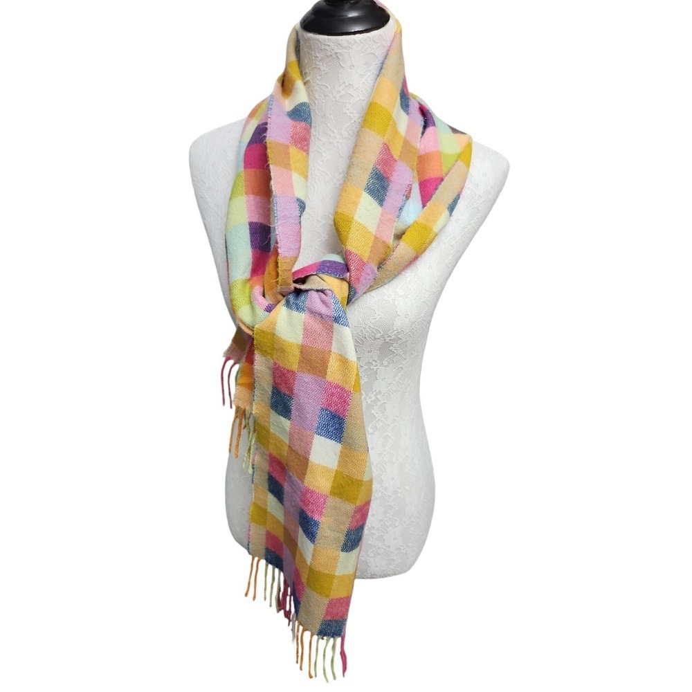 Colorful Checkered Fringe Scarf Multicolor Plaid Wrap Shawl Soft Cozy Boho